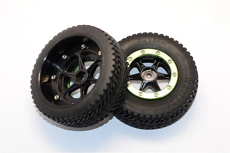 Axial Exo Rubber Front Tires With Plastic 6 Poles Pattern Front Wheels & Alloy Outer Ring In Beadlock Design Of 12Mm Hex Installed - 1Pr Set Black 1