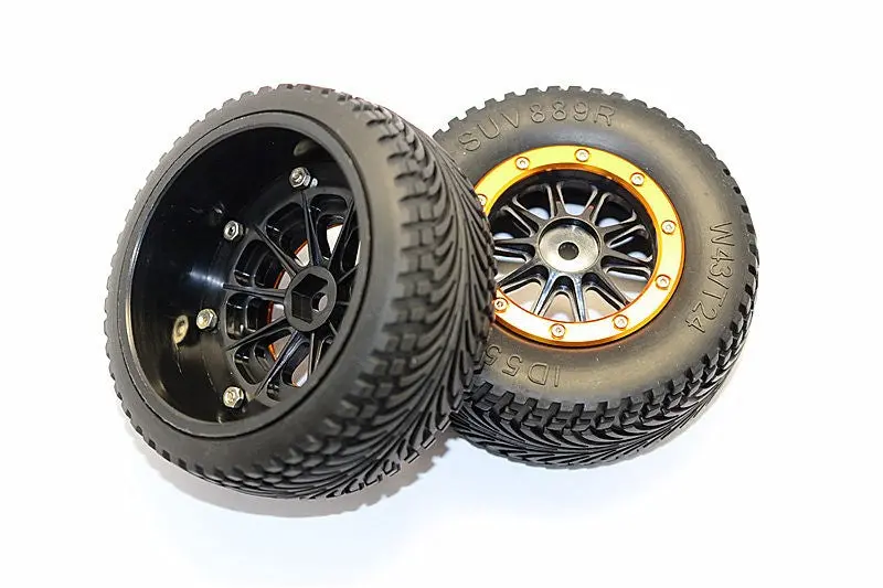 Axial Exo Rubber Rear Tires With Plastic 10 Poles Pattern Rear Wheels & Alloy Outer Ring In Beadlock Design Of 12Mm Hex Installed - 1Pr Set Black 1