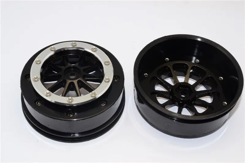 Axial Exo & Scx10 Nylon Front Rims Frame With Aluminum 10 Poles Beadlock Rims - 1Pr Set Black 1