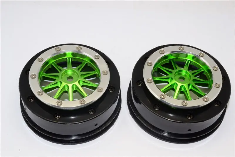 Axial Exo & Scx10 Nylon Front Rims Frame With Aluminum 10 Poles Beadlock Rims - 1Pr Set Green 1