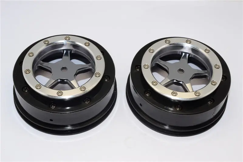 Axial Exo & Scx10 Nylon Front Rims Frame With Aluminum 5 Star Beadlock Rims - 1Pr Set Gray Silver 1