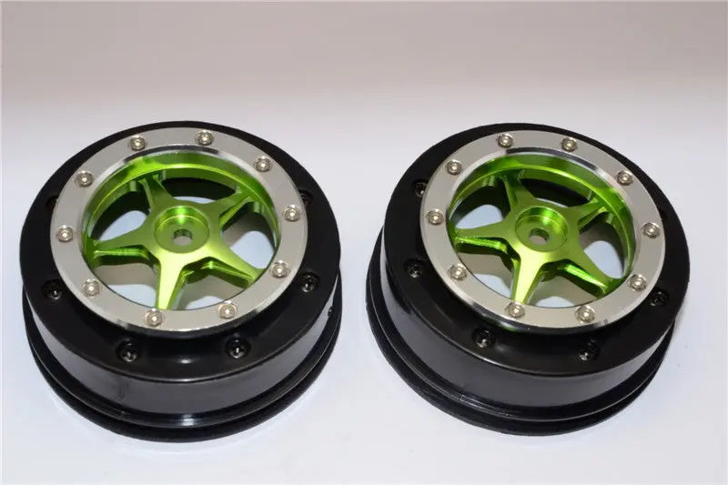 Axial Exo & Scx10 Nylon Front Rims Frame With Aluminum 5 Star Beadlock Rims - 1Pr Set Green 1