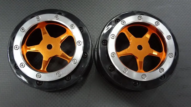 Axial Exo & Scx10 Nylon Front Rims Frame With Aluminum 5 Star Beadlock Rims - 1Pr Set Orange 1