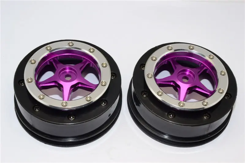 Axial Exo & Scx10 Nylon Front Rims Frame With Aluminum 5 Star Beadlock Rims - 1Pr Set Purple 1