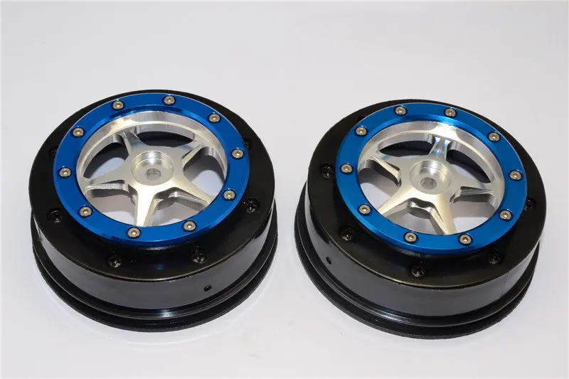 Axial Exo & Scx10 Nylon Front Rims Frame With Aluminum 5 Star Beadlock Rims - 1Pr Set Silver 1