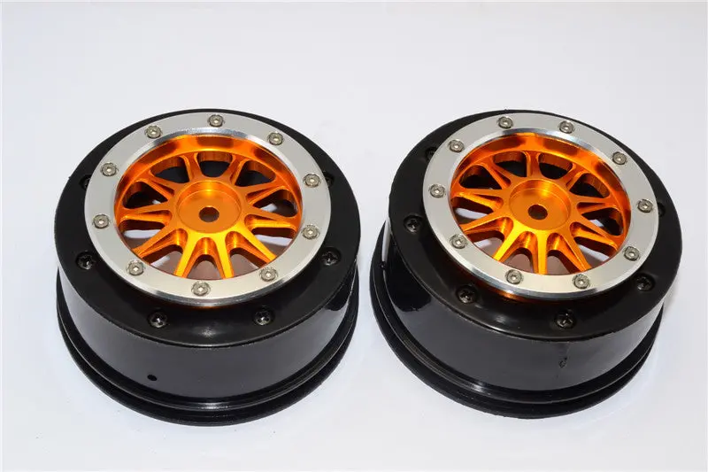Axial Exo &Amp; Scx10 Nylon Rear Rims Frame With Aluminum 10 Poles Beadlock Rims - 1Pr Set Orange+Silver 1