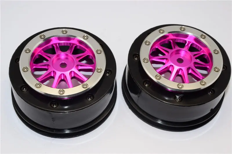 Axial Exo & Scx10 Nylon Rear Rims Frame With Aluminum 10 Poles Beadlock Rims - 1Pr Set Pink 1