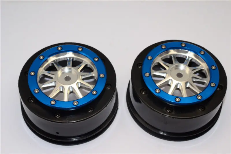 Axial Exo & Scx10 Nylon Rear Rims Frame With Aluminum 10 Poles Beadlock Rims - 1Pr Set Silver 1