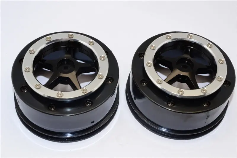 Axial Exo & Scx10 Nylon Rear Rims Frame With Aluminum 5 Star Beadlock Rims - 1Pr Set Black 1
