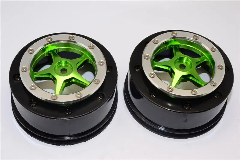 Axial Exo & Scx10 Nylon Rear Rims Frame With Aluminum 5 Star Beadlock Rims - 1Pr Set Green 1