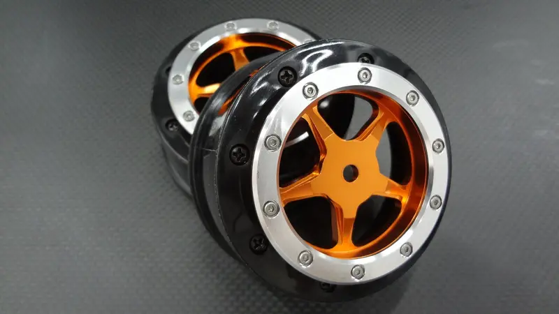 Axial Exo & Scx10 Nylon Rear Rims Frame With Aluminum 5 Star Beadlock Rims - 1Pr Set Orange 1