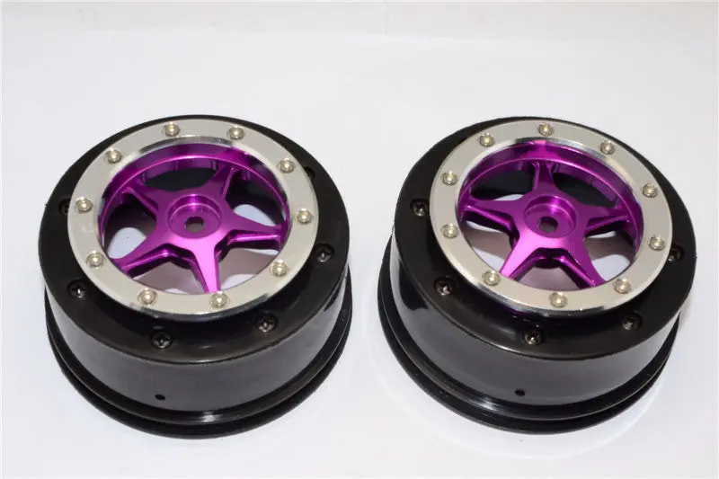 Axial Exo & Scx10 Nylon Rear Rims Frame With Aluminum 5 Star Beadlock Rims - 1Pr Set Purple 1