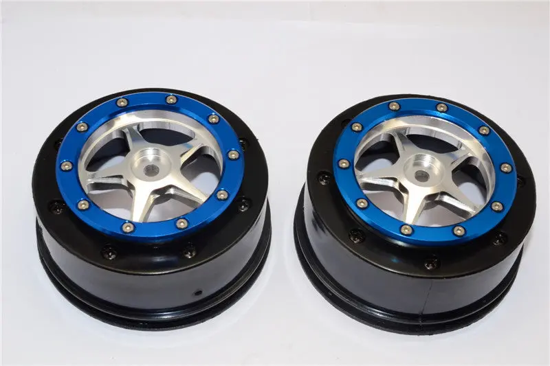 Axial Exo & Scx10 Nylon Rear Rims Frame With Aluminum 5 Star Beadlock Rims - 1Pr Set Silver 1