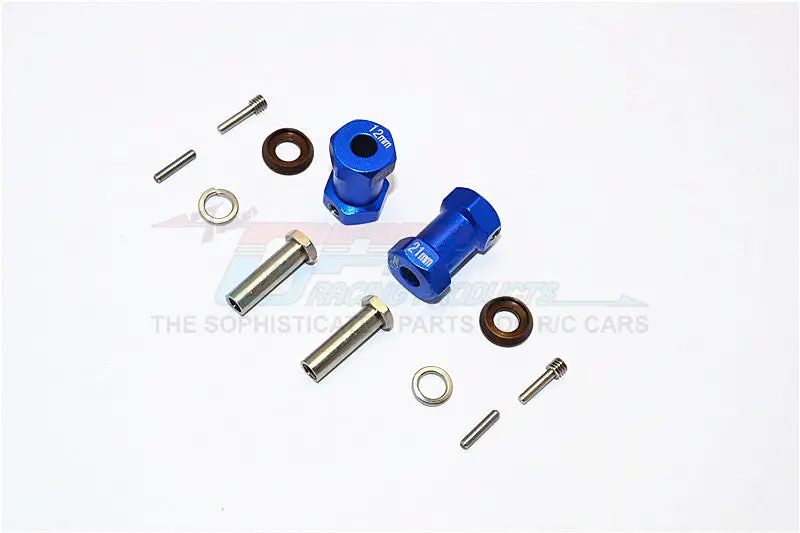 Axial Rr10 Bomber Aluminum Wheel Hex Adapters 21Mm Width (Use For 4Mm Thread Wheel Shaft & 5Mm Hole Wheel) - 1Pr Set Blue 1