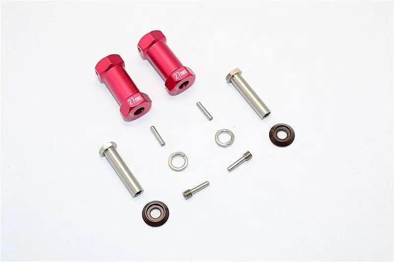 Axial Rr10 Bomber Aluminum Wheel Hex Adapters 27Mm Width (Use For 4Mm Thread Wheel Shaft & 5Mm Hole Wheel) - 1Pr Set Red 1