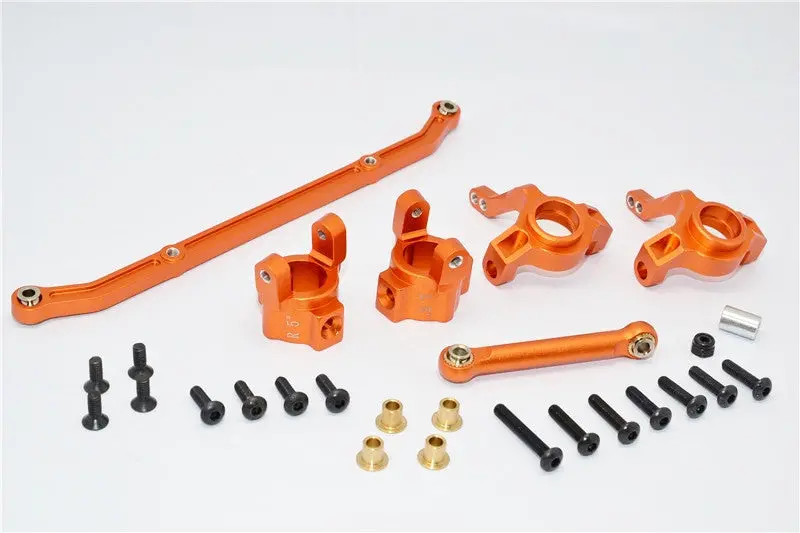Axial Scx10 Aluminum Front C-Hub & Front Knuckle Arm (Toe-In 5 Degree) & Scx160 Tie Rod - 6Pcs Set Orange 1