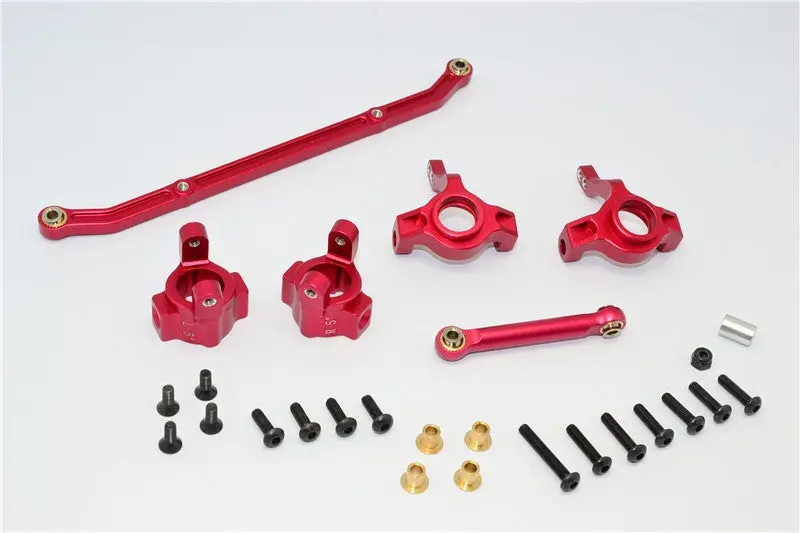 Axial Scx10 Aluminum Front C-Hub & Front Knuckle Arm (Toe-In 5 Degree) & Scx160 Tie Rod - 6Pcs Set Red 1