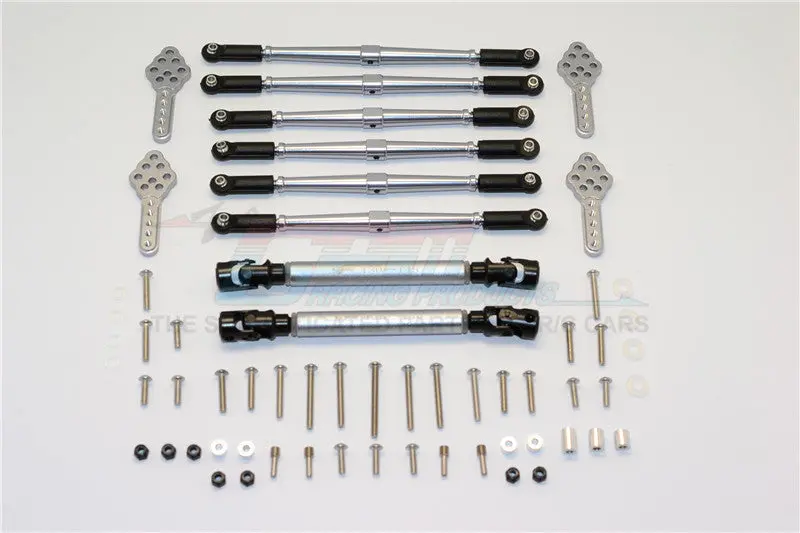 Axial Scx10 (Ax90022) Aluminum Chassis Lift Combo (Switch From 77Mm To 87Mm) - 62Pcs Set Gray Silver 1