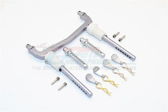 Axial Scx10 Ii (Ax90046) Aluminum Front/Rear Body Post Mount With Clips - 1 Set Gray Silver 1