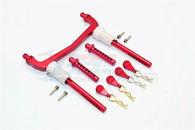 Axial Scx10 Ii (Ax90046) Aluminum Front/Rear Body Post Mount With Clips - 1 Set Red 1