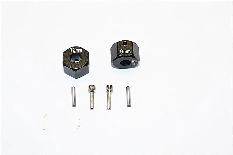 Axial Scx10 Ii (Ax90046) Aluminum Wheel Hex Adapters 12Mm X 9Mm - 2Pcs Set Black 1