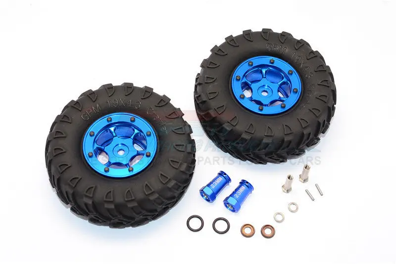 Axial Scx10 Ii (Ax90046, Ax90047) 1.9 Inch Rubber Tires With Aluminum 6 Poles Wheels & 23Mm Hex Adapters - 1Pr Set Blue 1