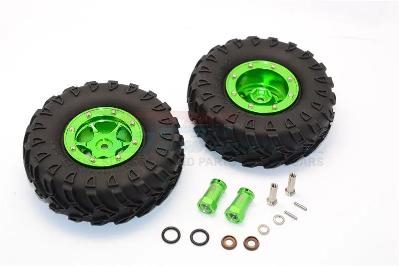 Axial Scx10 Ii (Ax90046, Ax90047) 1.9 Inch Rubber Tires With Aluminum 6 Poles Wheels & 23Mm Hex Adapters - 1Pr Set Green 1