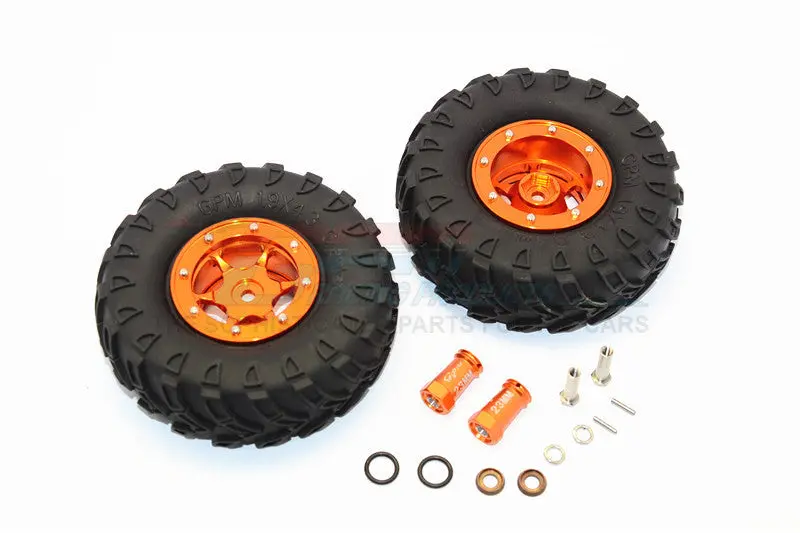 Axial Scx10 Ii (Ax90046, Ax90047) 1.9 Inch Rubber Tires With Aluminum 6 Poles Wheels & 23Mm Hex Adapters - 1Pr Set Orange 1