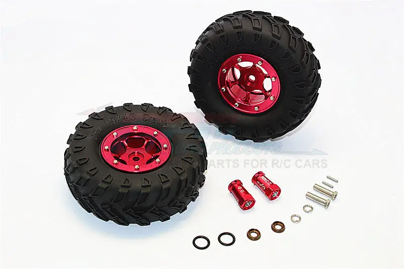 Axial Scx10 Ii (Ax90046, Ax90047) 1.9 Inch Rubber Tires With Aluminum 6 Poles Wheels & 23Mm Hex Adapters - 1Pr Set Red 1