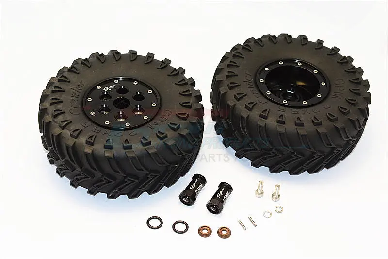 Axial Scx10 Ii (Ax90046, Ax90047) 2.2 Inch Rubber Tires With Aluminum Beadlock Weighted Wheels & 25Mm Hex Adapters - 1Pr Set Black 1