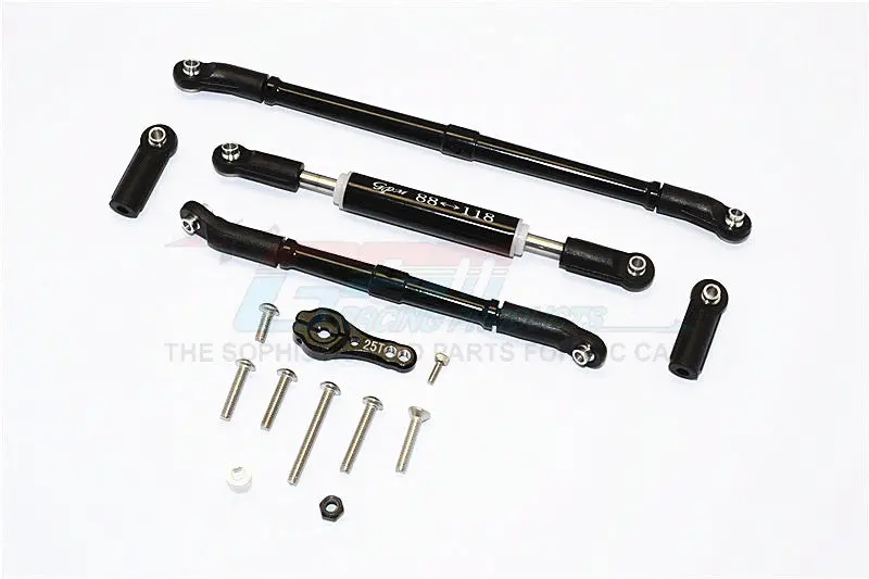 Axial Scx10 Ii (Ax90046, Ax90047) Aluminum Adjustable Steering Links With 25T Servo Horn - 4Pcs Set Black 1