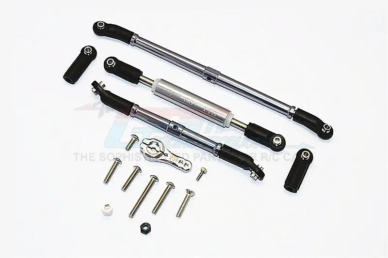 Axial Scx10 Ii (Ax90046, Ax90047) Aluminum Adjustable Steering Links With 25T Servo Horn - 4Pcs Set Gray Silver 1