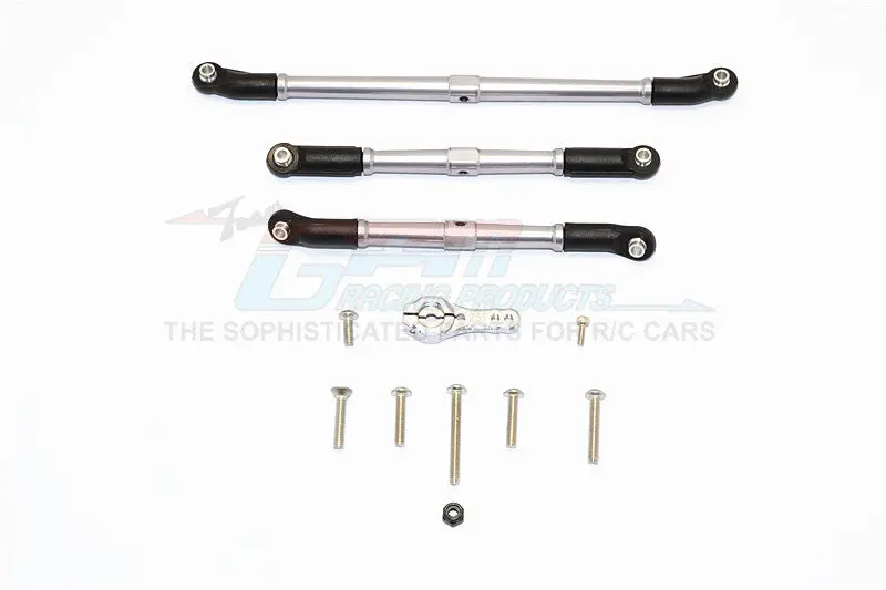 Axial Scx10 Ii (Ax90046, Ax90047) Aluminum Adjustable Steering Links With 25T Servo Horn - 4Pcs Set Gray Silver 1