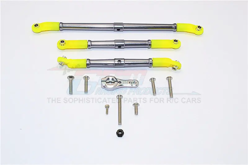 Axial Scx10 Ii (Ax90046, Ax90047) Aluminum Adjustable Steering Links With 25T Servo Horn - 4Pcs Set Gray Silver 1