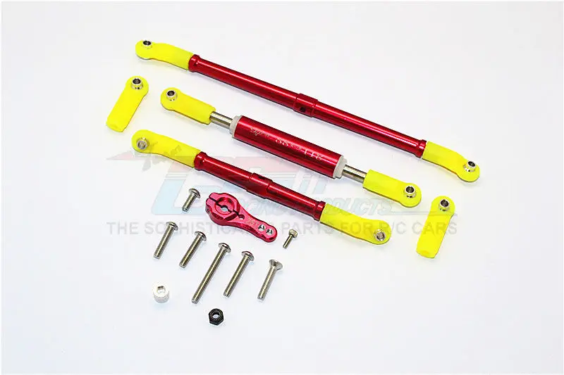 Axial Scx10 Ii (Ax90046, Ax90047) Aluminum Adjustable Steering Links With 25T Servo Horn - 4Pcs Set Red 1