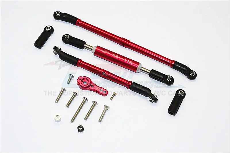 Axial Scx10 Ii (Ax90046, Ax90047) Aluminum Adjustable Steering Links With 25T Servo Horn - 4Pcs Set Red 1