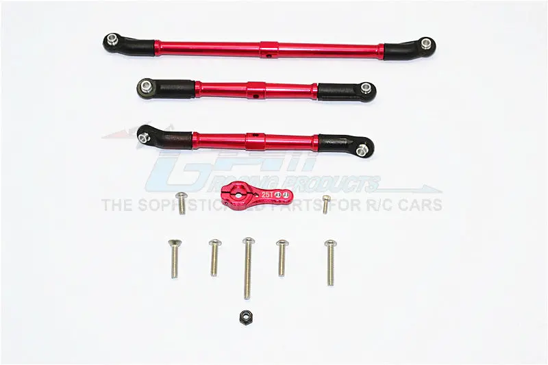Axial Scx10 Ii (Ax90046, Ax90047) Aluminum Adjustable Steering Links With 25T Servo Horn - 4Pcs Set Red 1