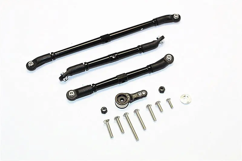 Axial Scx10 Ii (Ax90046, Ax90047) Aluminum Adjustable Steering Links With Hi-Torque Servo Saver 25T - 4Pcs Set Black 1