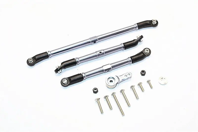Axial Scx10 Ii (Ax90046, Ax90047) Aluminum Adjustable Steering Links With Hi-Torque Servo Saver 25T - 4Pcs Set Gray Silver 1