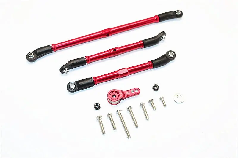 Axial Scx10 Ii (Ax90046, Ax90047) Aluminum Adjustable Steering Links With Hi-Torque Servo Saver 25T - 4Pcs Set Red 1