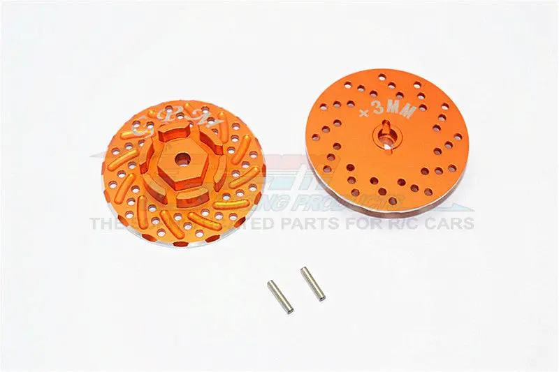 Axial Scx10 Ii (Ax90046, Ax90047) Aluminum Front/Rear Wheel Hex Claw +3Mm With Brake Disk - 2Pcs Orange 1