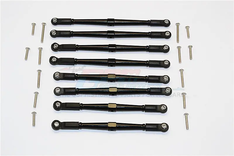 Axial Scx10 Ii (Ax90046, Ax90047) Aluminum Front+Rear Rod Link With Plastic Ends (For 330Mm Wheelbase) - 8Pcs Set Black 1