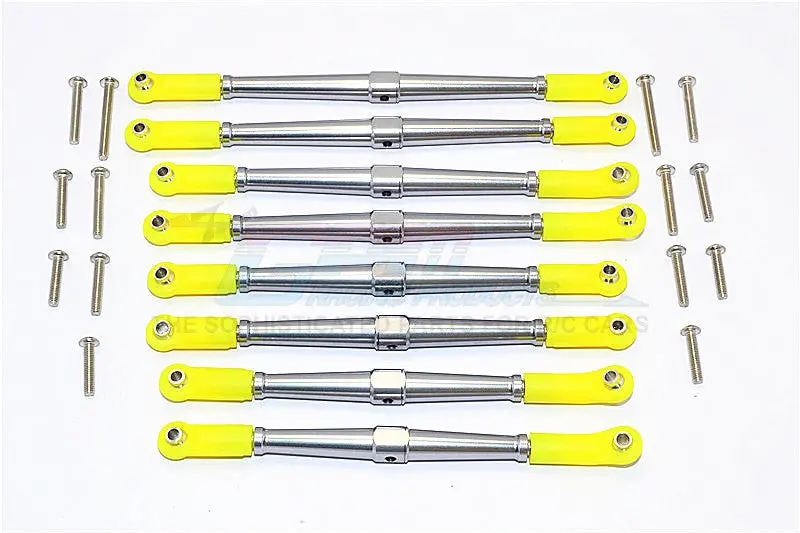 Axial Scx10 Ii (Ax90046, Ax90047) Aluminum Front+Rear Rod Link With Plastic Ends (For 330Mm Wheelbase) - 8Pcs Set Gray Silver 1