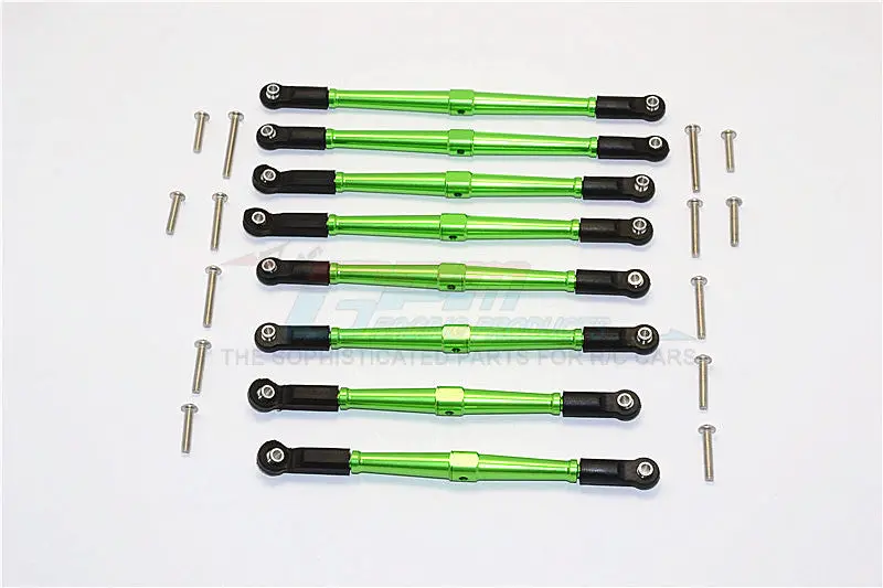 Axial Scx10 Ii (Ax90046, Ax90047) Aluminum Front+Rear Rod Link With Plastic Ends (For 330Mm Wheelbase) - 8Pcs Set Green 1