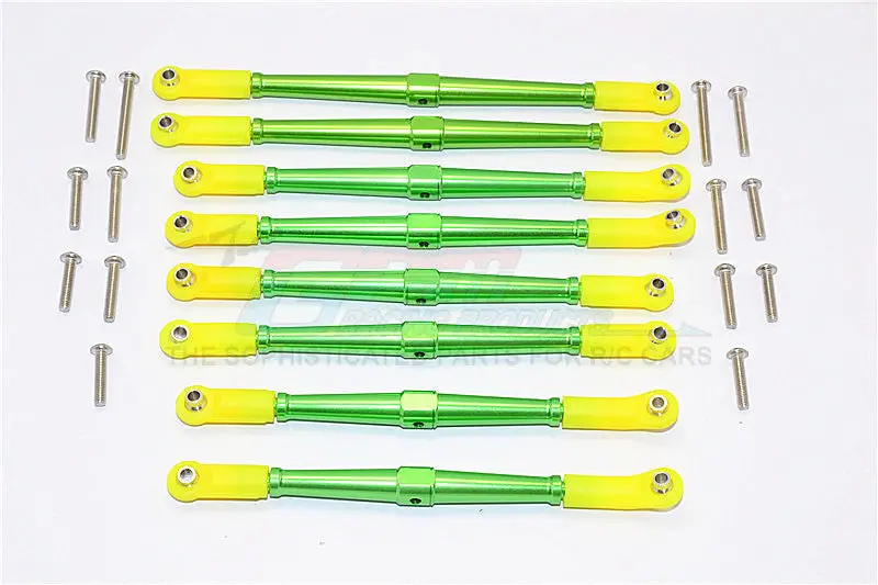 Axial Scx10 Ii (Ax90046, Ax90047) Aluminum Front+Rear Rod Link With Plastic Ends (For 330Mm Wheelbase) - 8Pcs Set Green 1