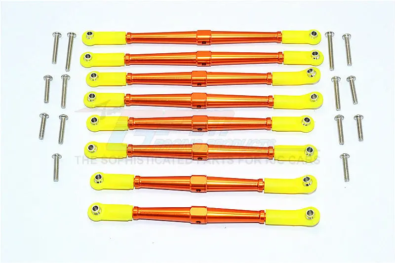Axial Scx10 Ii (Ax90046, Ax90047) Aluminum Front+Rear Rod Link With Plastic Ends (For 330Mm Wheelbase) - 8Pcs Set Orange 1
