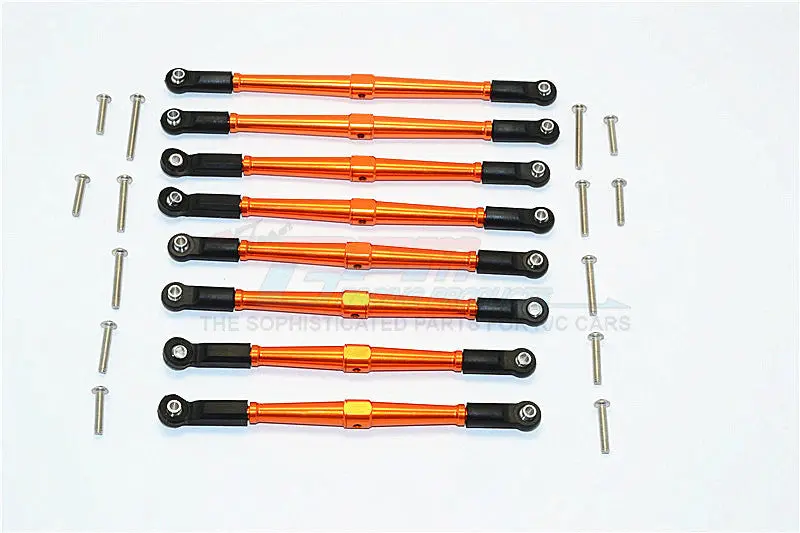 Axial Scx10 Ii (Ax90046, Ax90047) Aluminum Front+Rear Rod Link With Plastic Ends (For 330Mm Wheelbase) - 8Pcs Set Orange 1