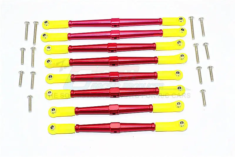 Axial Scx10 Ii (Ax90046, Ax90047) Aluminum Front+Rear Rod Link With Plastic Ends (For 330Mm Wheelbase) - 8Pcs Set Red 1