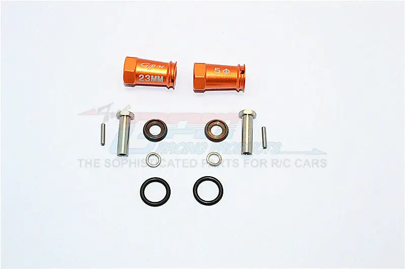 Axial Scx10 Ii (Ax90046, Ax90047) Aluminum Wheel Hex Adapters 23Mm Width (Use For 4Mm Thread Wheel Shaft & 5Mm Hole Wheel) - 1Pr Set Orange 1