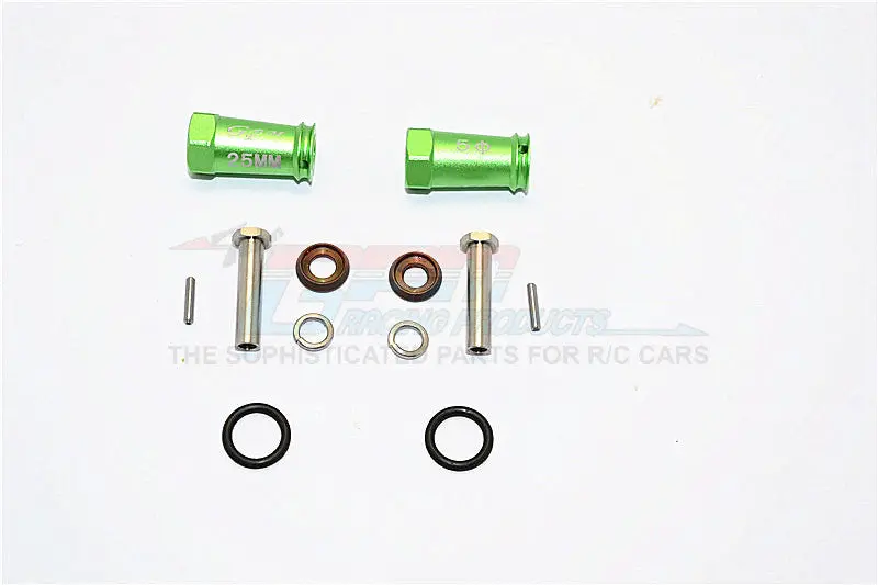 Axial Scx10 Ii (Ax90046, Ax90047) Aluminum Wheel Hex Adapters 25Mm Width (Use For 4Mm Thread Wheel Shaft & 5Mm Hole Wheel) - 1Pr Set Green 1